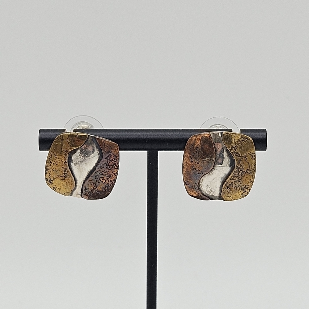 vintage Gardella modernist sterling silver tri-tone square earrings
